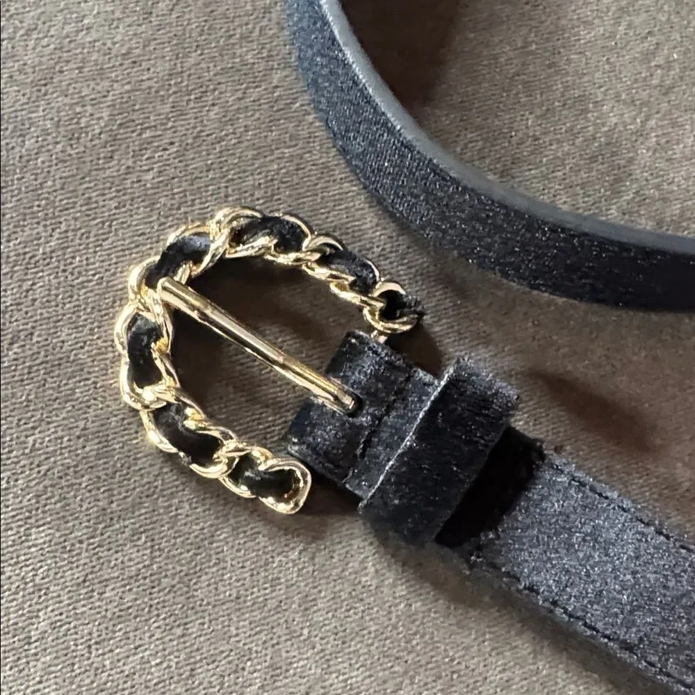 Women’s a new day Black Velvet Belt with Gold Buckle Size L NWOT